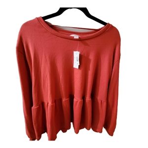 NWT Joe Fresh Jillian Harris Dusty Red Peplum Top 1X